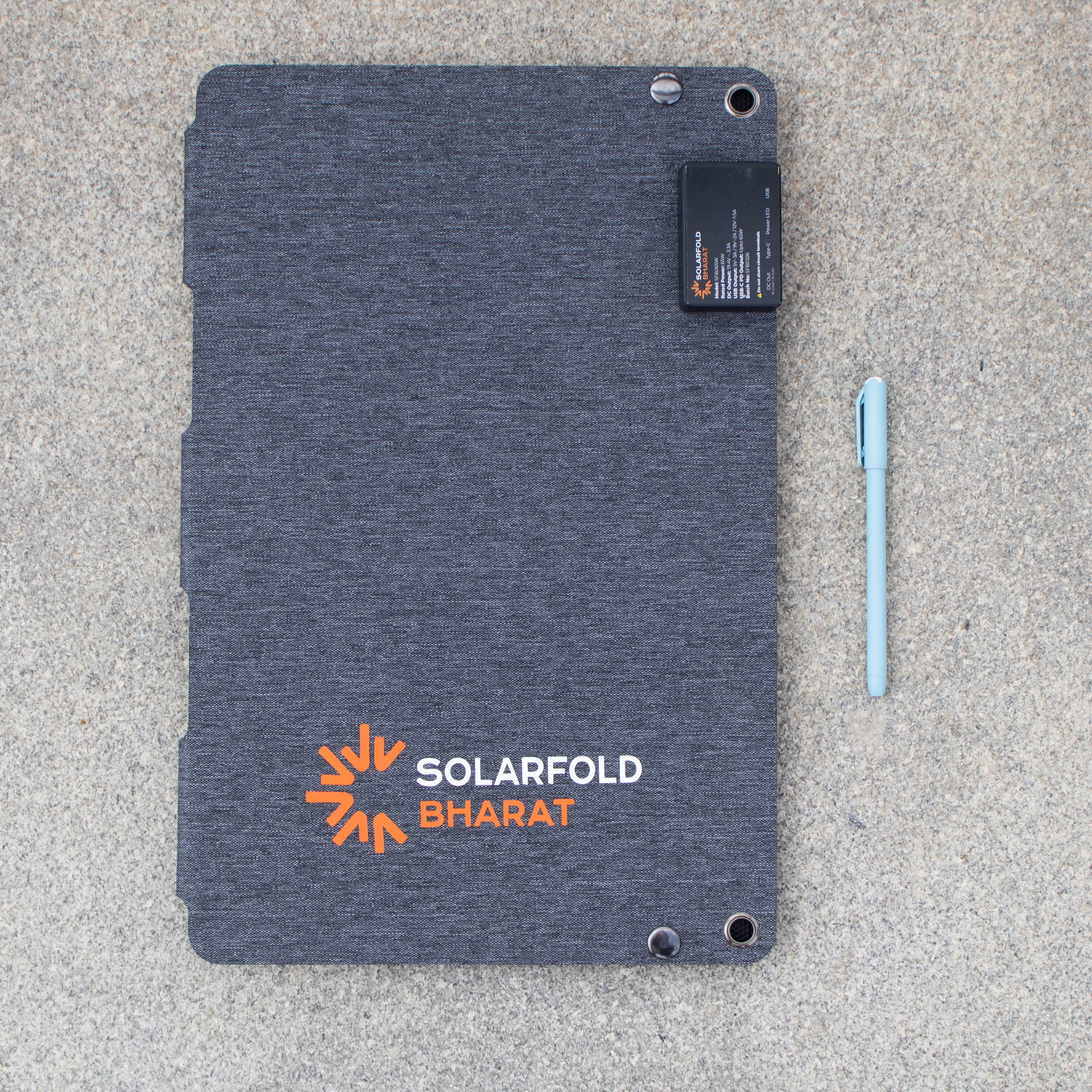 Solarfold panel with a pen beside it